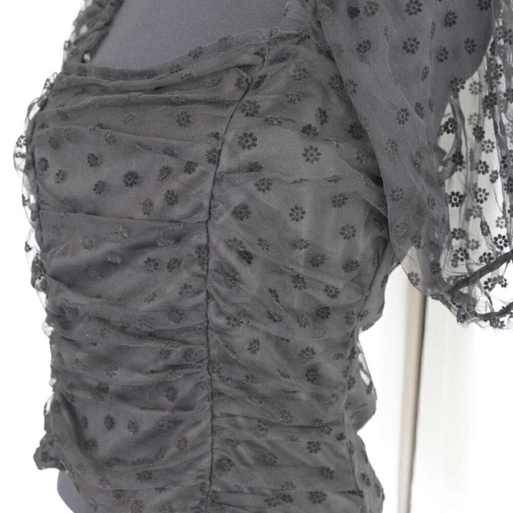 NWT Puff Sheer Sleeve Black Crop Top Sz L - Picture 5 of 6